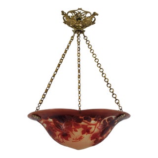 Large French Art Deco Pendant Light by Galle - 1925 Cameo Gallé Chandelier France For Sale