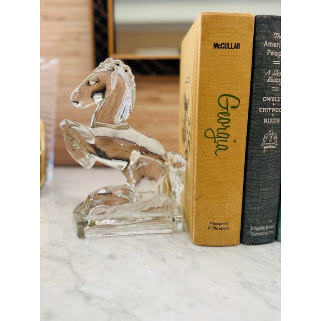 Mid 20th Century Vintage Mid Century Heavy Pressed Glass Horse Bookends by Le Smith- Pair of Horse Bookends For Sale - Image 5 of 8