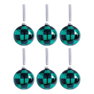 Checkered Ball Ornaments, Set of 6, 3.25" For Sale