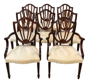 Set of 10 1950s Mahogany Baker Dining Chairs on Sheild Back Charlston Collection