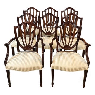 Set of 8 1950s Mahogany Baker Dining Chairs on Sheild Back Charlston Collection For Sale