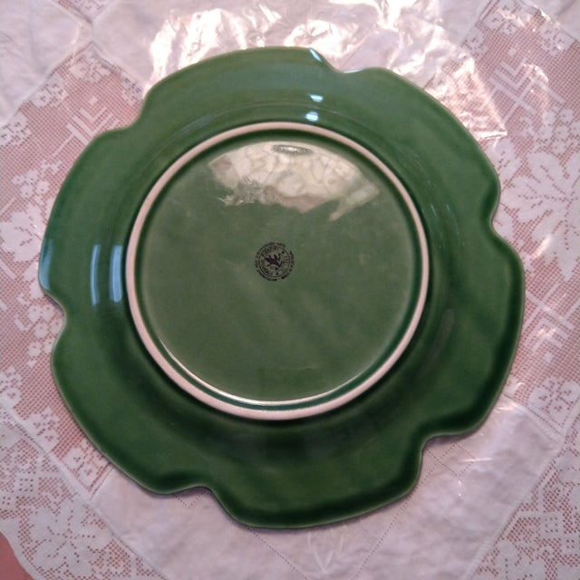 Mid-Century Modern Vintage Bordallo Pinheiro Green Cabbage Majolica Dish Plate Large 12” For Sale - Image 3 of 5