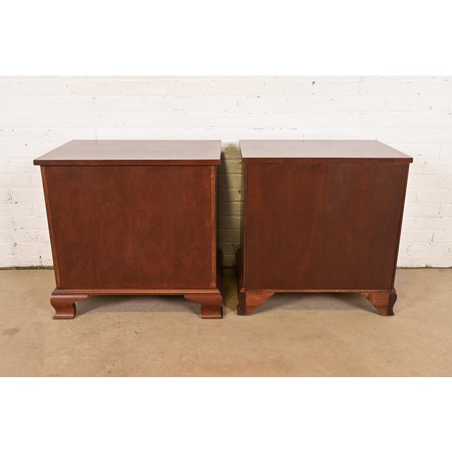 Baker Furniture Georgian Carved Mahogany Nightstands, Newly Refinished For Sale - Image 10 of 11