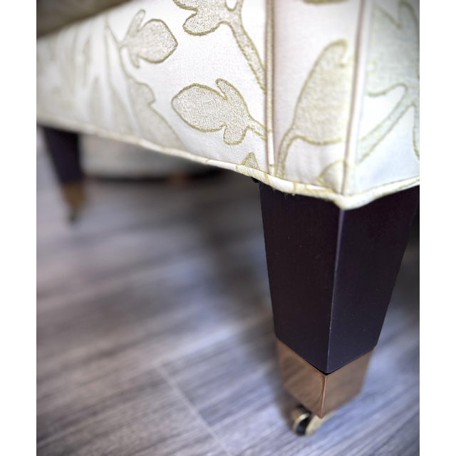 2010s Custom Pair Pearson Wingback Jacquard Leaf Vine Transitional Chairs For Sale - Image 5 of 15