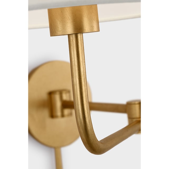 Visual Comfort Barbara Barry for Visual Comfort Signature Go Lightly Swing Arm Wall Light in Gild with Linen Shade For Sale - Image 4 of 8