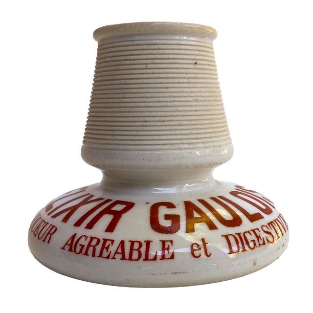Antique French Exlixir Gaulois Liqueur Ceramic Match Stick Holder For Sale In Los Angeles - Image 6 of 8