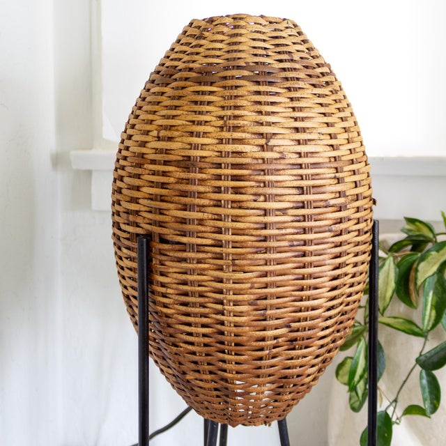 Paul Mayen Rattan Wicker Beehive Lamp on Hairpin Legs 1965 For Sale - Image 13 of 16