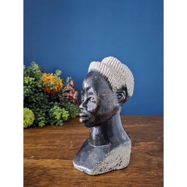 Gemstone Vintage Hand Carved African Stone Bust Sculpture For Sale - Image 7 of 16