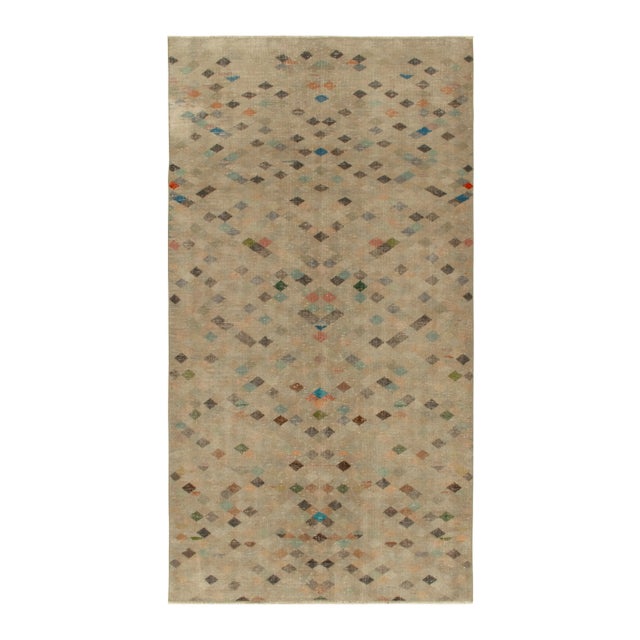 Textile 1960s Vintage Turkish Rug in Beige-Brown, Black With Colorful Square Patterns For Sale - Image 7 of 7