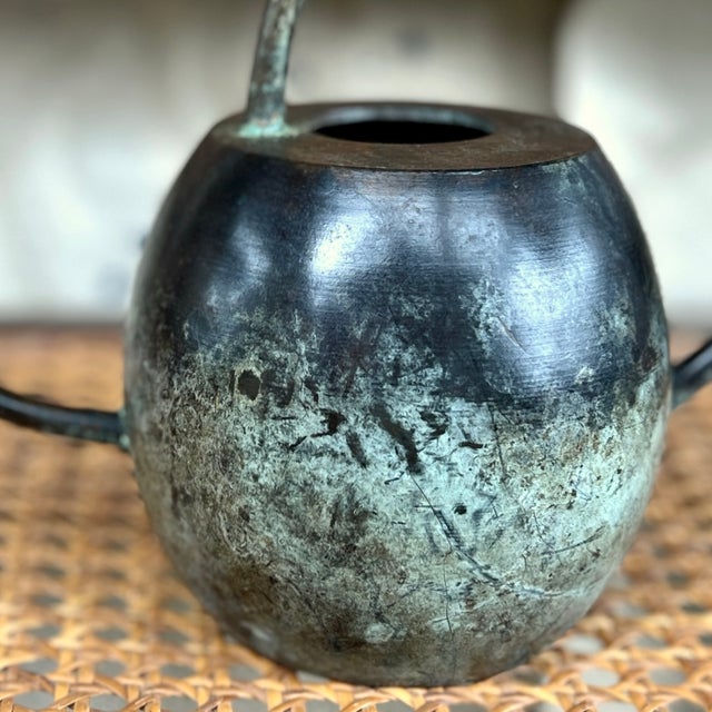 Mid-Century Modern Vintage Verdigris Turned Brass Watering Can For Sale - Image 3 of 6