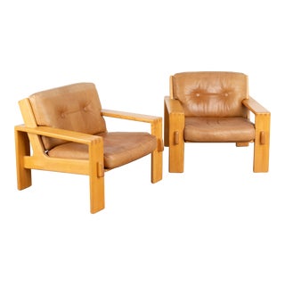 Pair of Mid-Century Vintage Leather Armchairs, Denmark Circa 1980 For Sale