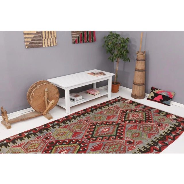 Mid 20th Century Vintage One of a Kind Turkish Kilim Rug For Sale In Los Angeles - Image 6 of 7