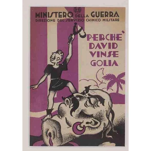 Ministry of War, Why David Defeated Golia, Original Lithograph, 20th-Century For Sale - Image 4 of 4