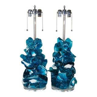 Glass Rock Lamp Sculptures in Blue & White For Sale