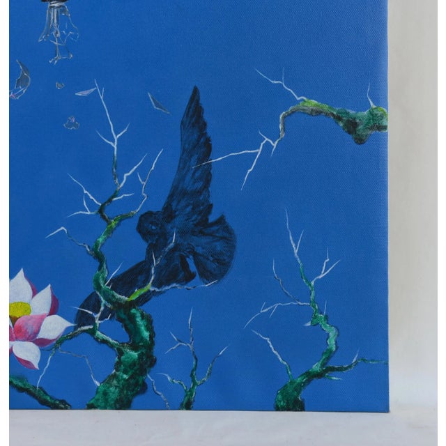 1980s Original Acrylic Painting on Canvas: Butterfly Love Flower Series. "Brave Date" For Sale - Image 5 of 7