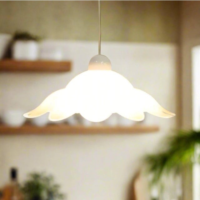 Pink and White Glass Flower Pendant Light | Kromer Leuchten For Sale - Image 11 of 11