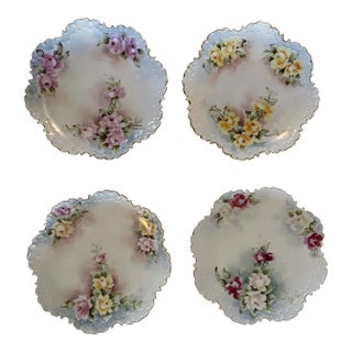 Late 20th Century R.C. Monbijou, Bavarian Rosenthal Plates Hand Painted Flowers Gilt Signed - Set of 4 For Sale