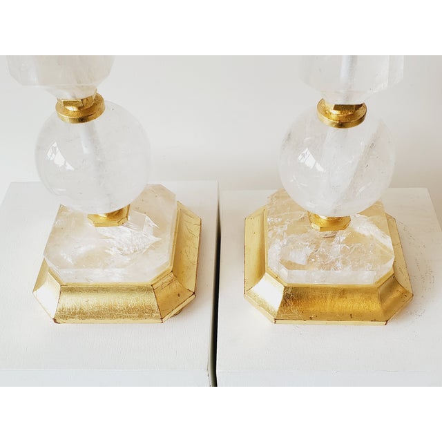 Late 20th Century Rock Crystal Obelisk & Sphere Form Table Lamps - A Pair For Sale - Image 4 of 10