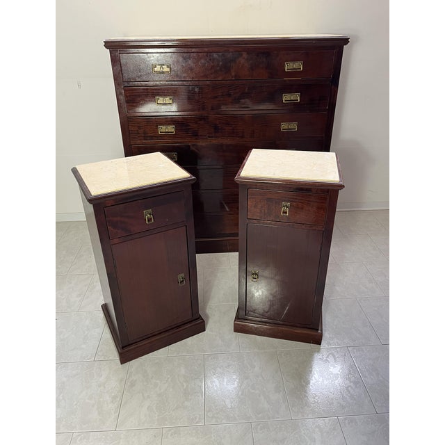 Chests of Drawers and Bedside Tables with Marble Tops, 1960s, Set of 3 For Sale - Image 11 of 15