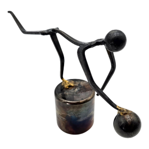 1970s Brutalist Nail Art Bowler Balancing Sculpture – Mid-Century Studio Metal