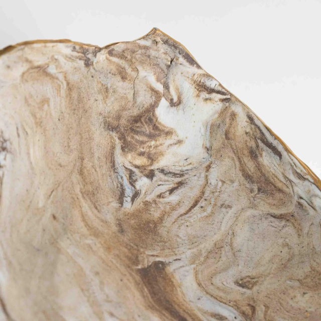 Vintage Tan and Off White Marbled Studio Pottery Bowl For Sale - Image 9 of 12