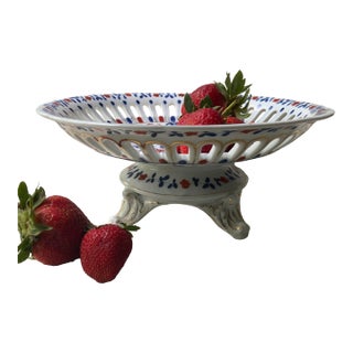 19th Century French Imari Porcelain Reticulated Compote, Hand-Painted For Sale