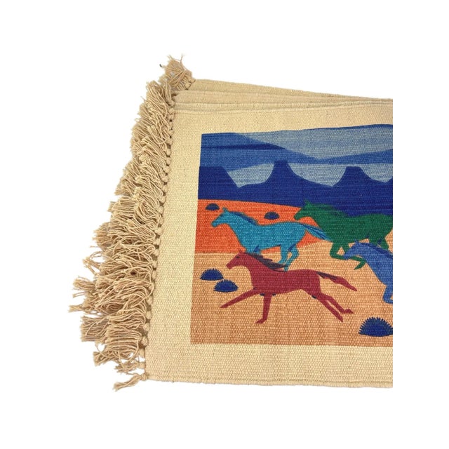 Mid-century modern placemats with vibrant horse motif. No maker's marks. Minimal age wear.
