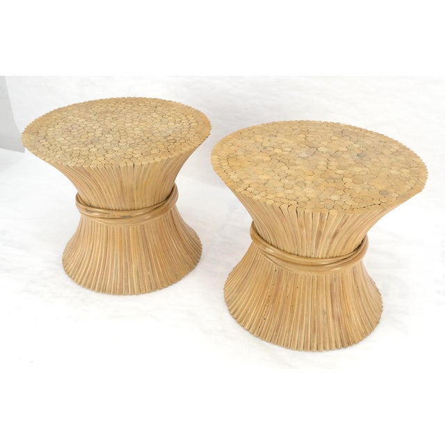 Mid 20th Century Pair of Sheaf of Wheat 26" Round Side End Table Stands Pedestals MINT For Sale - Image 5 of 17