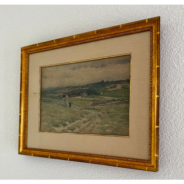 Wood Early 20th Century French Watercolor Brittany Landscape "La Promenade Larmor 5" – Framed With Tru Vue Conservation Glass For Sale - Image 7 of 10