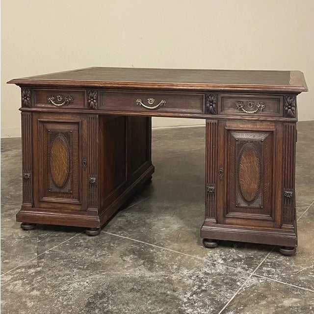French Antique French Louis XVI Neoclassical Double Faced Desk For Sale - Image 3 of 13