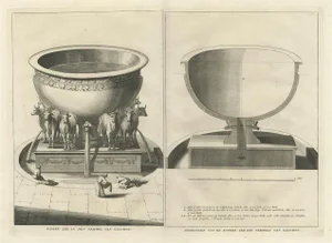 The Brazen Sea in Solomons Temple and a Cross Section of the Brazen Sea, 1725, Paper