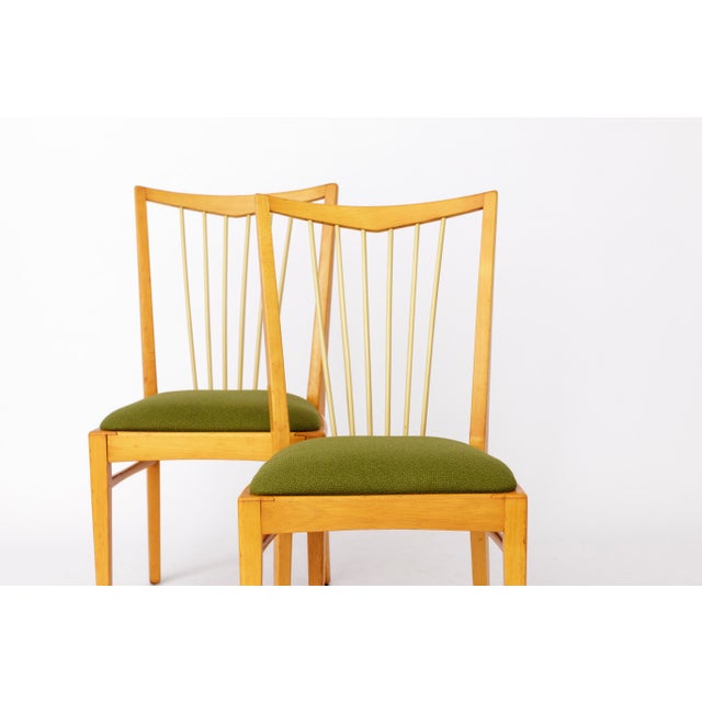 Set of Mid-Century Modern German Chairs in Beech Wood & Fresh Green Upholstery, German, 1950s, Set of 2 For Sale - Image 11 of 11