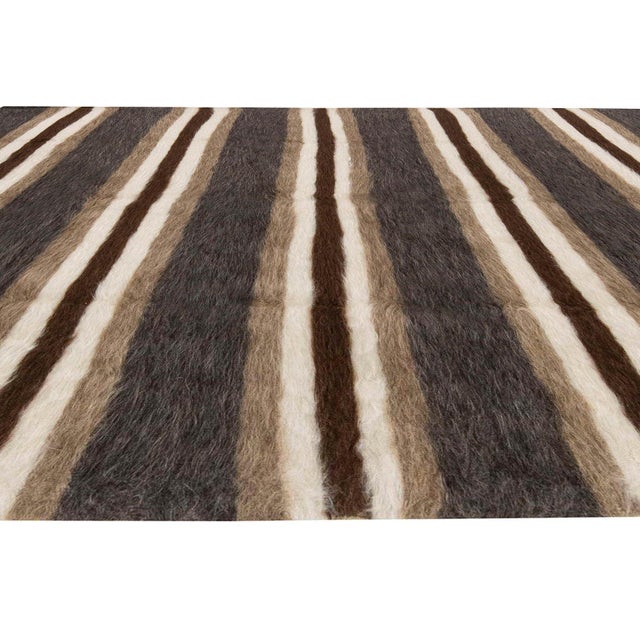 Taurus Collection Striped Brown, White, Grey, Goat Hair Rug by Doris Leslie Blau For Sale - Image 4 of 8