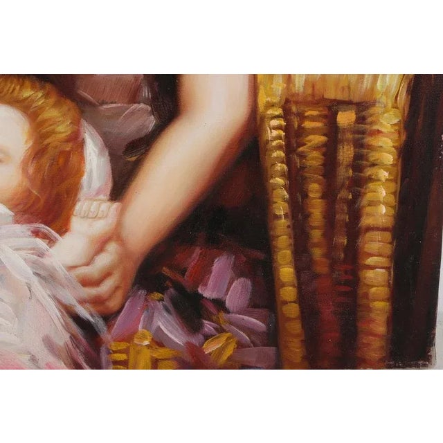 Brown 19th C. Oil Painting of Family Woman Mother and Child For Sale - Image 8 of 10