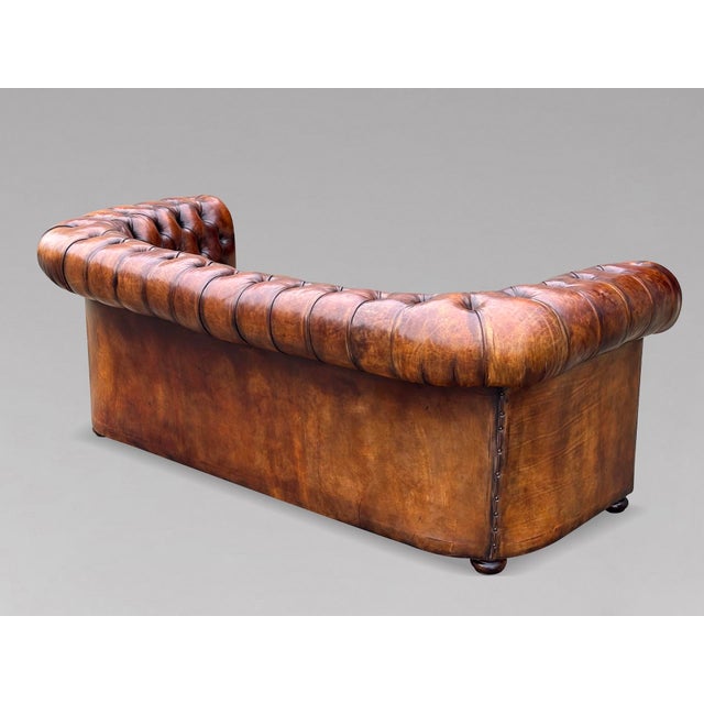 Animal Skin Antique Victorian Chesterfield Three-Seater Sofa in Brown Leather, 1890 For Sale - Image 7 of 12
