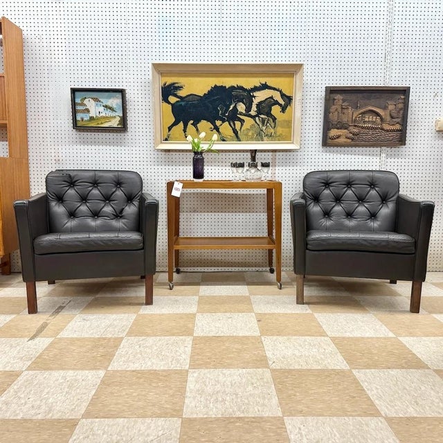 Mid-Century Modern Mid 20th Century Danish Leather Armchairs - Pair For Sale - Image 3 of 10