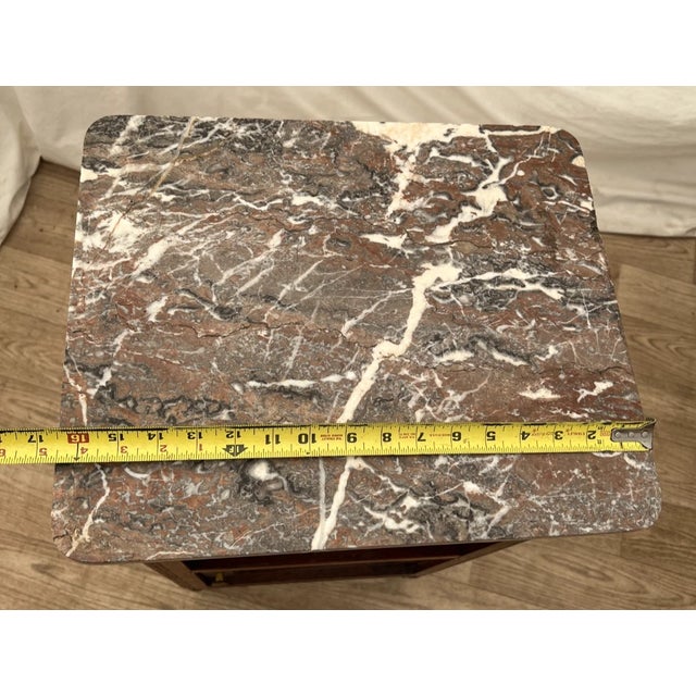 Brown Antique Nightstand Marble Top Interior Commode Cabinet, Drawer and Shelf For Sale - Image 8 of 10