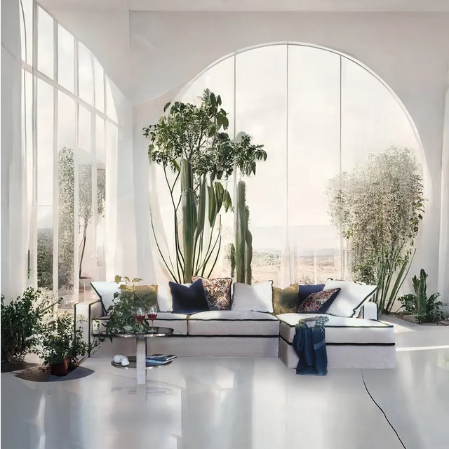 Rafaella Chaise Sofa in Pastel Pink Velvet with Camel Beige Trim from Biosofa For Sale - Image 4 of 8