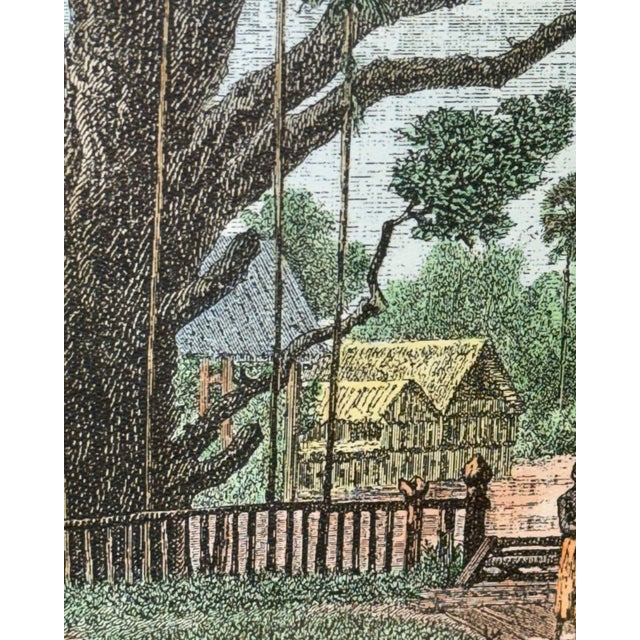 Vintage Gilt Faux Bamboo Framed French Indochina Landscape Print - British Colonial Style For Sale In Mobile - Image 6 of 12