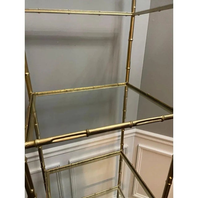 Metal Vintage Chinoiserie Metal & Glass Etagere Display Shelf For Sale - Image 7 of 10