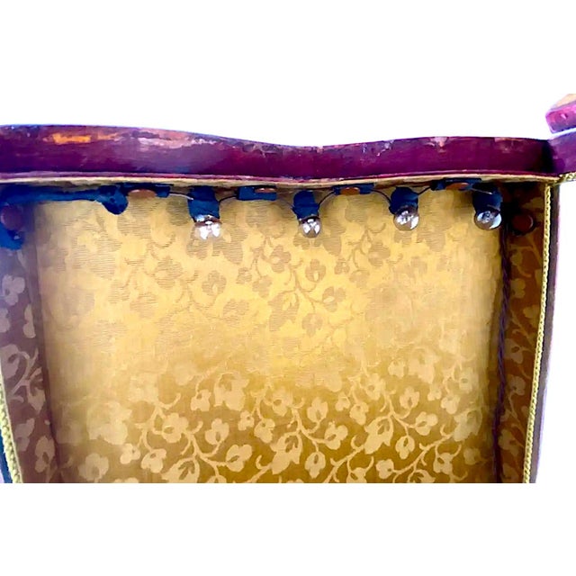 Antique Tabletop Hand-Painted, Fabric-Lined Display Cabinet With Glass Shelves For Sale - Image 11 of 12