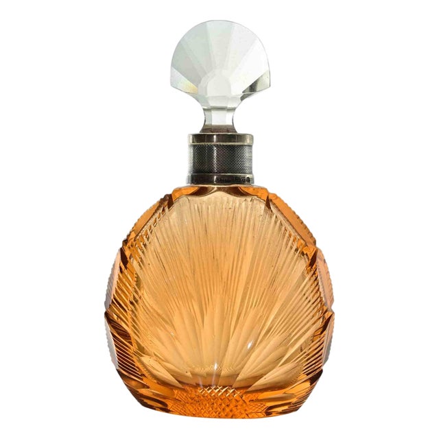 Art Deco European Glass Bottle with Sterling Silver Neck, 1930s For Sale
