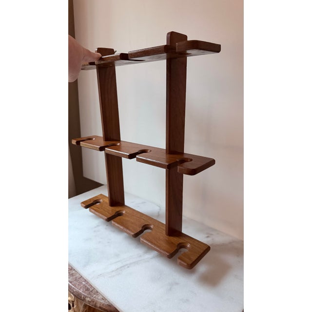Wood Vintage Mid-Century Teak Wine Glass Rack – Wall Mounted 12-Stemware Holder For Sale - Image 7 of 11