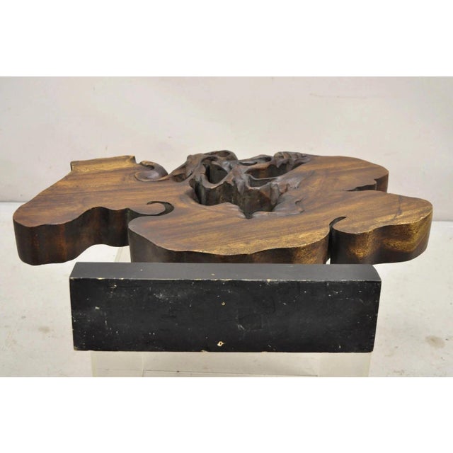Modern Organic Abstract Carved Teak Wood Large Modernist Table Art Sculpture For Sale - Image 10 of 12
