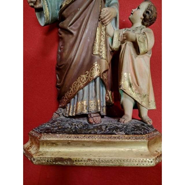 Large Religious Statue of Saint Joseph and the Baby Jesus in Polychrome Terracotta and Gilded Wood For Sale - Image 10 of 11