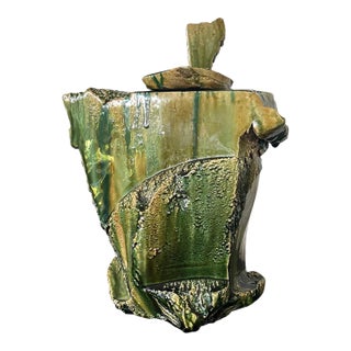 Large Japanese Ceramic Oribe Sculptural Vessel by Shigemasa Higashida For Sale