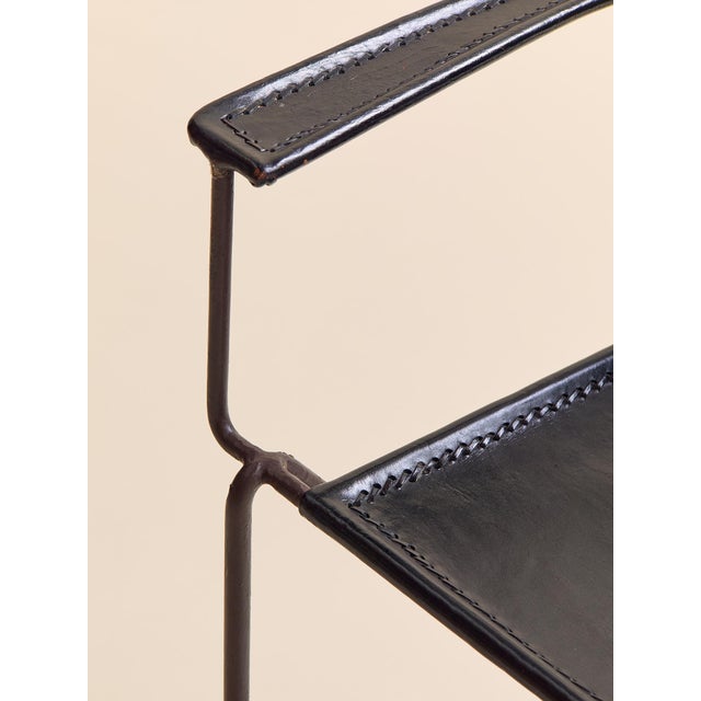 The Vintage Spanish Wrought Iron & Leather Scroll-Back Armchair, Pair For Sale - Image 15 of 17