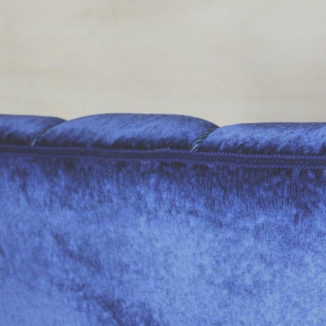 Art Deco Blue Velvet Armchair in Beech Wood, France, 1920s For Sale - Image 12 of 14