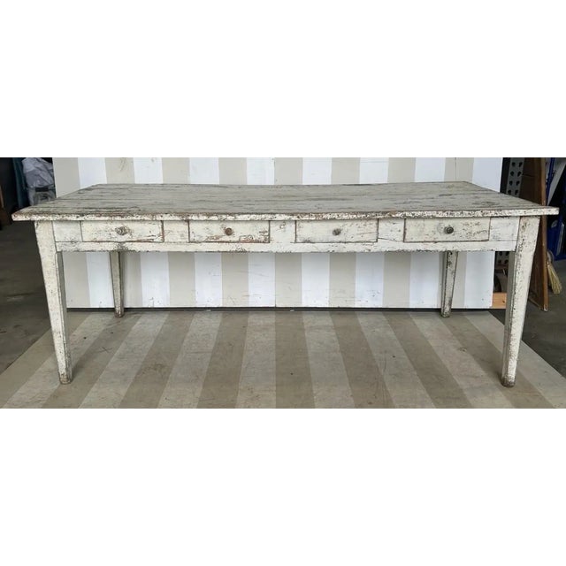 French 19th Century French Painted 8 Drawer Farm Table For Sale - Image 3 of 12