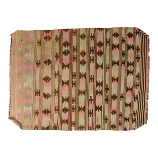 1950s Muted Brown and Beige Tribal Flatweave Rug For Sale